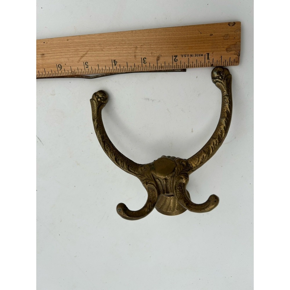 Vintage Solid Brass Wall Mount Double Arm 4 Hook Coat Hanger
